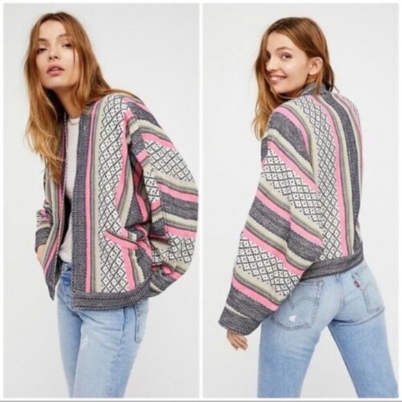 Free People Sweaters - Free People Pink Multi Striped Dolman jacket Open-Front